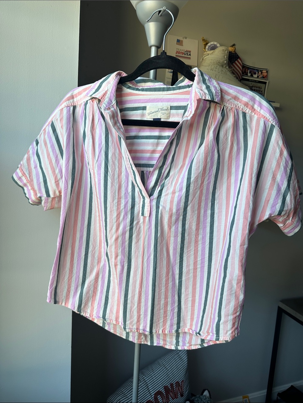Universal Thread Pastel Striped V-Neck Top in Pink, Lavender & Gray